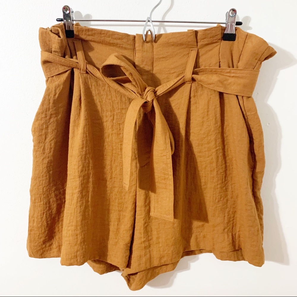 a new day Paper Bag Self Tie High Waisted Rayon Blend Shorts Burnt Orange - Picture 3 of 13
